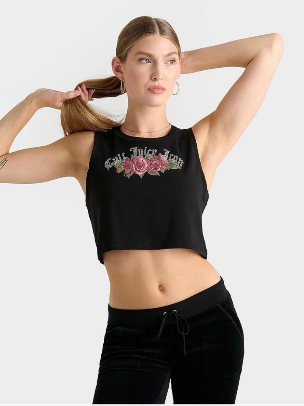 🦋JUICY COUTURE women’s 
OG CROPPED GRAPHIC STONES 
TANK size-Small Black